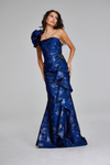 Jovani 39438 Metallic Side Ruffles One Shoulder Long Gown
