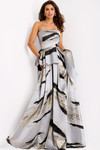 Jovani 44387 Silk Pleated Abstract Print Strapless Ball Gown