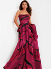 Jovani 44387 Silk Pleated Abstract Print Strapless Ball Gown