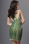 Jovani 40148 Linear Beaded Mesh Illusion Neck Short Dress