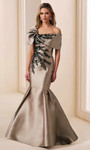 Ivonne D ID2202 Mikado Lace Beaded Off Shoulder Sleeve Dress
