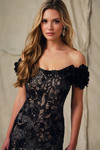 Ivonne D ID2205 Lace 3D Floral Off Shoulder Cap Sleeve Dress
