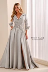 Montage by Mon Cheri M3220 Mikado Satin Quarter Sleeve Gown