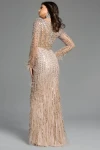 Jovani 37552 Sequin Embellishments Feather Long Sleeve Gown
