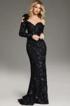 Jovani 39266 Floral Lace Off-Shoulder Long Sleeves Gown