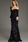 Jovani 39266 Floral Lace Off-Shoulder Long Sleeves Gown