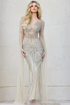Jovani 40110 Beaded Embellishments Sheer Long Sleeves Gown