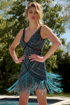 Jovani 37129 Satin Sequin V-Neck Sleeveless Short Dress