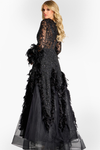 Jovani 45801 Tulle Lace Feather Embellished Long Sleeve Gown