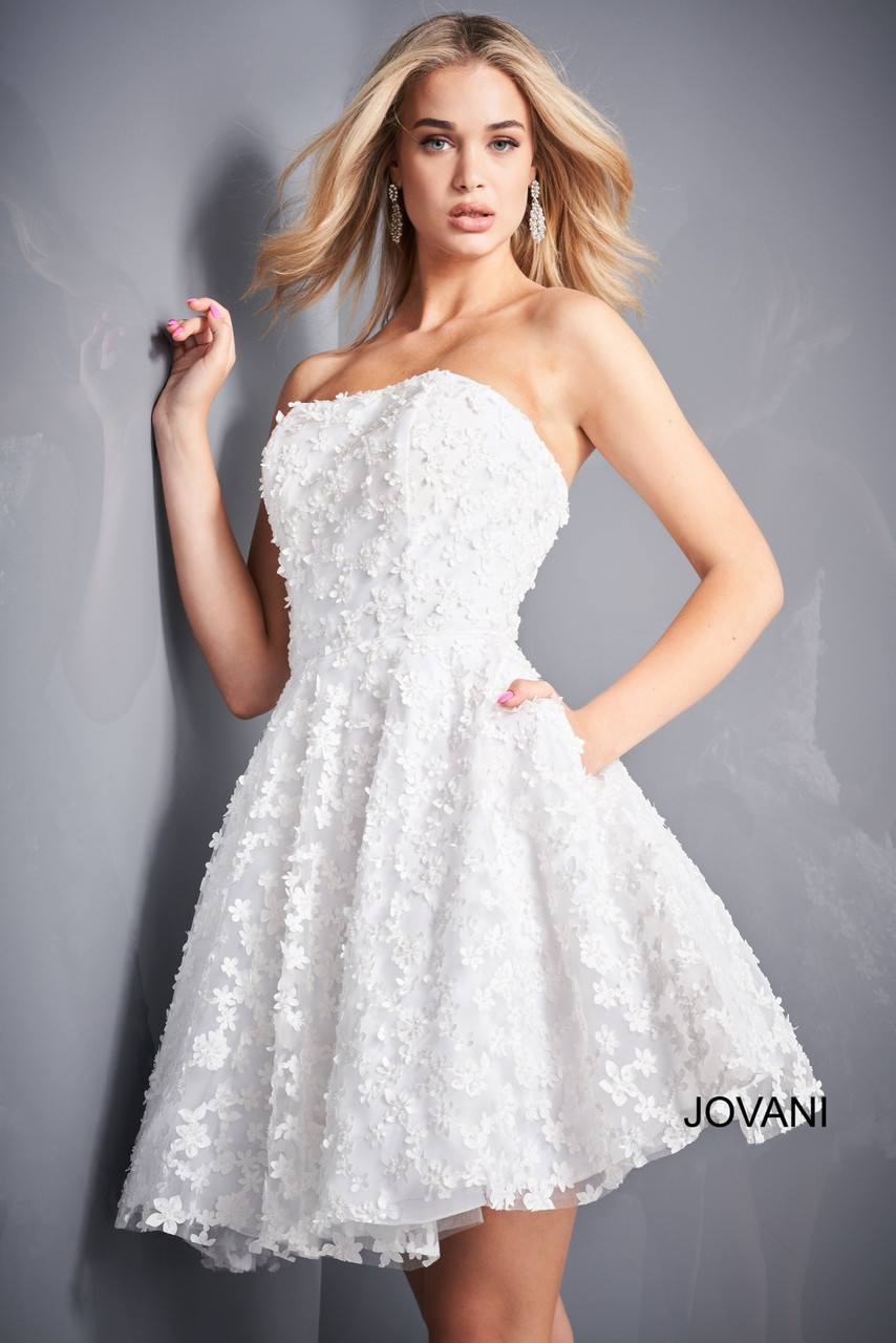 Paige Floral Applique Mini Dress - White - H&O