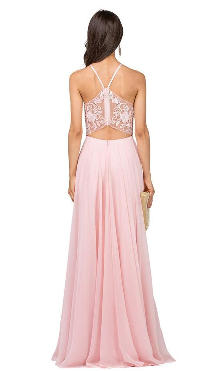 Dancing Queen 2369 Embroidered Sheer Halter Chiffon Dress