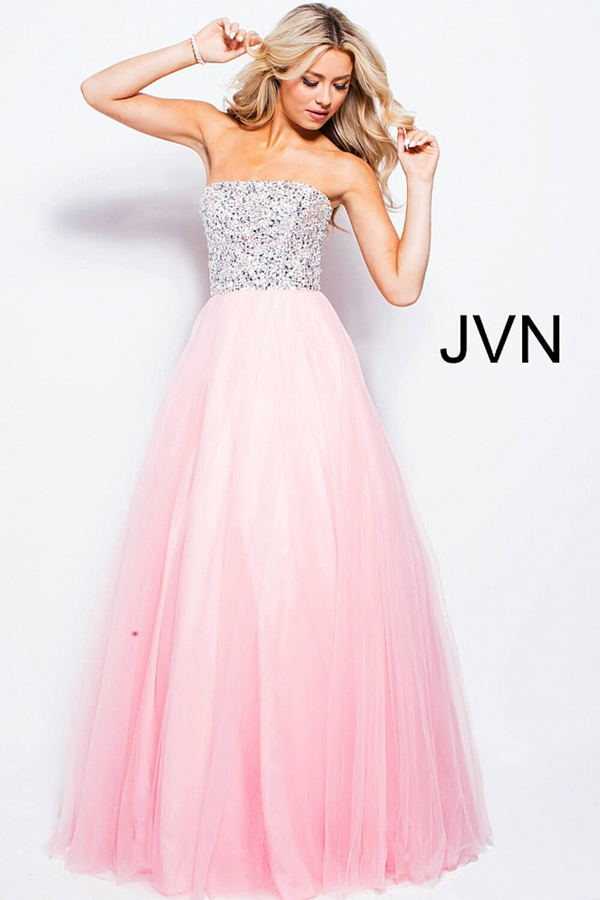 Jovani JVN52131 Strapless Embellished Adorned Tulle Ballgown