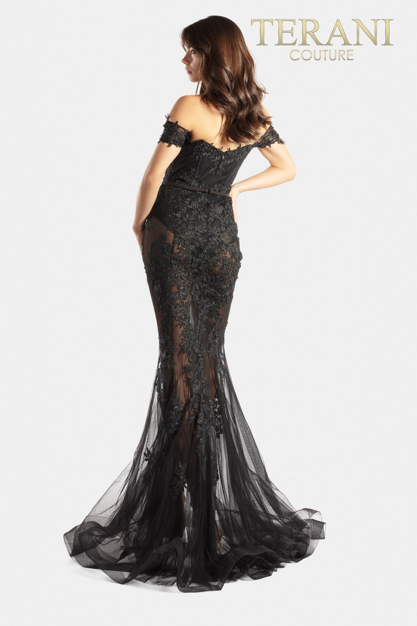 Terani Couture 2012P1471 Off-Shoulder Short Sleeves Gown