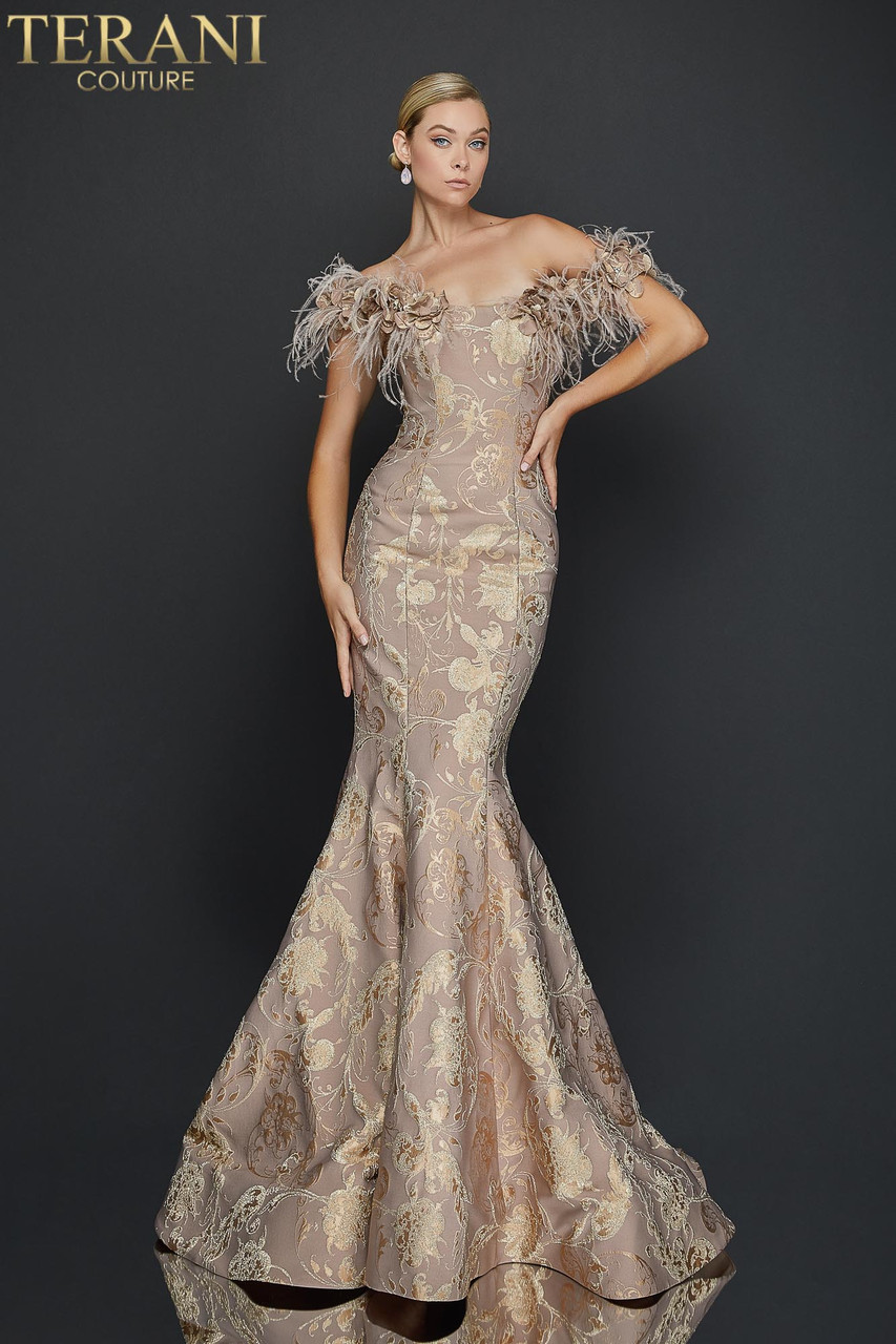 Terani Couture 1921E0136 Feather Strapless Evening Gown