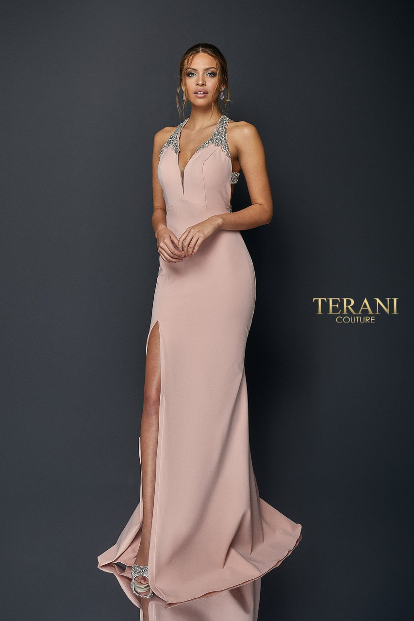 Terani Couture 1922E0224 Halter Neck Floor Length Gown