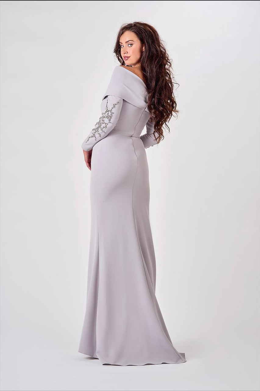 Terani Couture 2111M5263 Long Sleeves Asymmetric Neck Dress