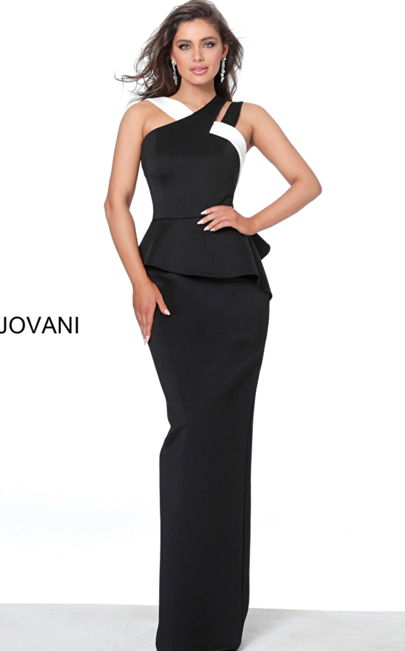 Jovani 8104 Sleeveless Criss Cross Neck Peplum Evening Dress