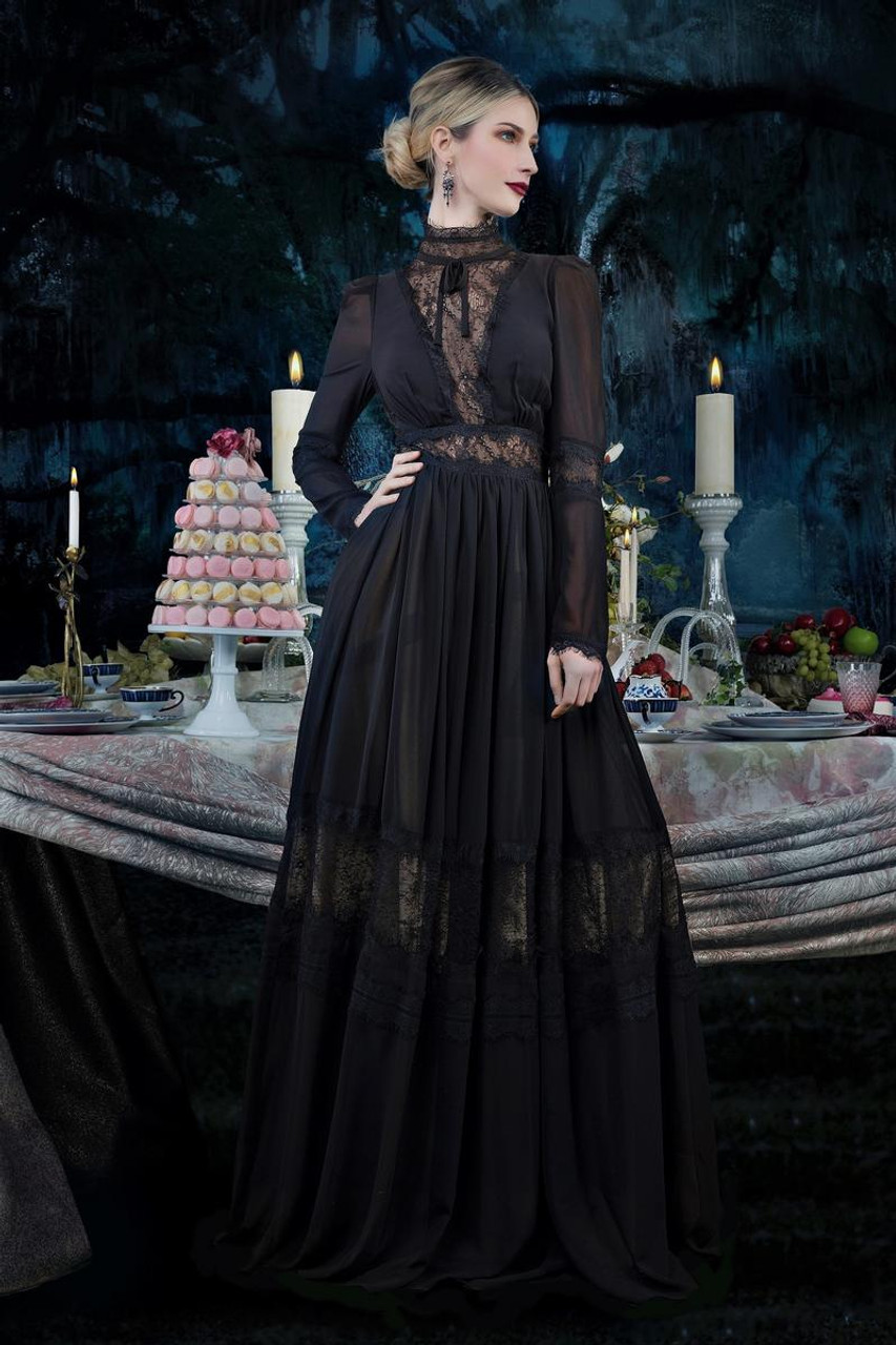 Buy Janique 2053 Long Sleeve High Neck Sheer Lace Long Dress