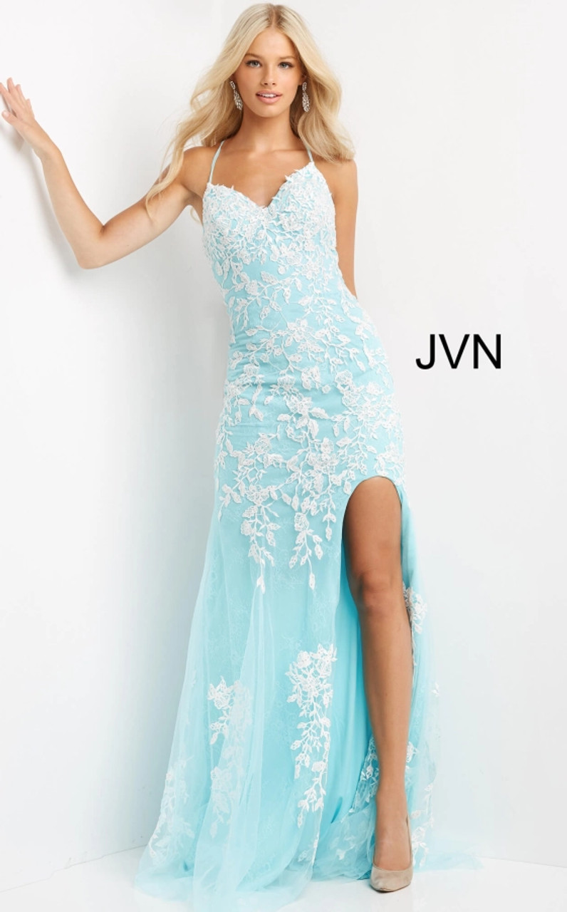 Jovani JVN06660 Sleeveless V-neck High Slit Floral Dress