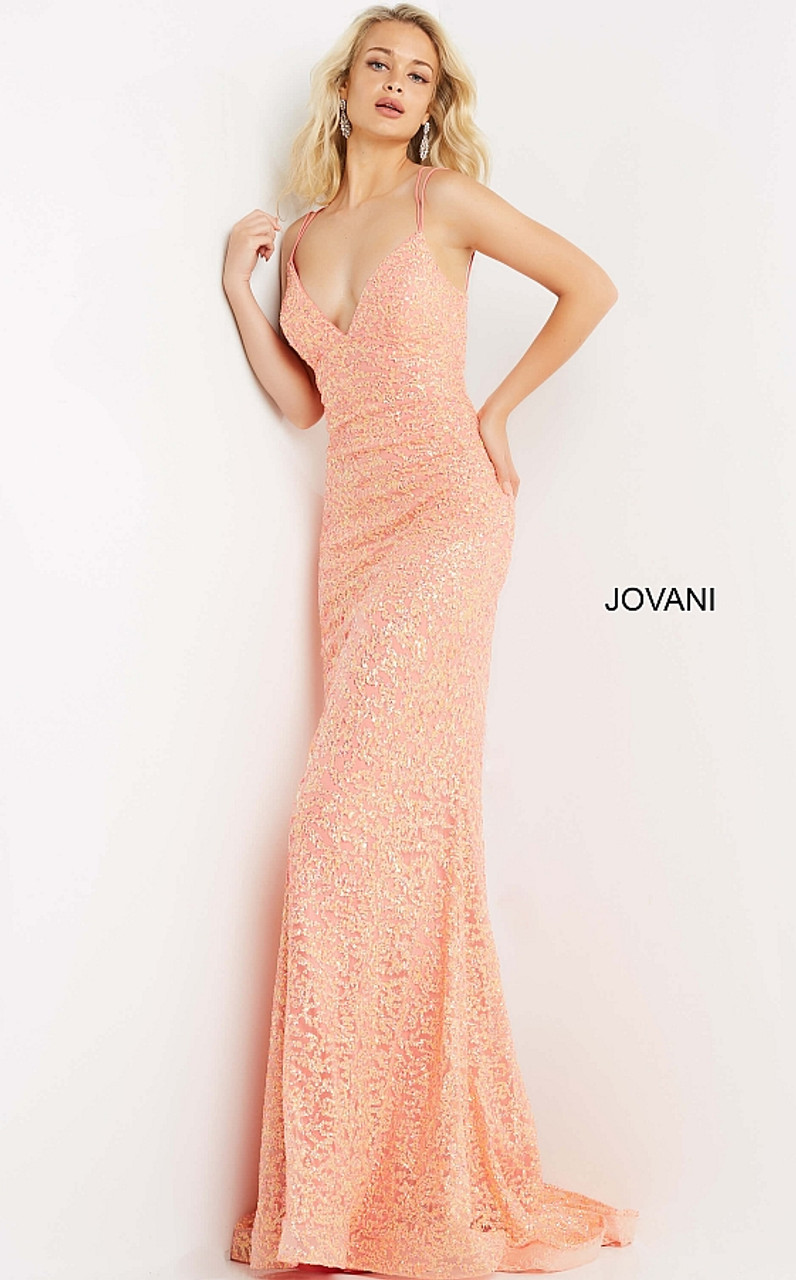 Jovani JVN08489 Sleeveless Sequin Embellished Coral Dress