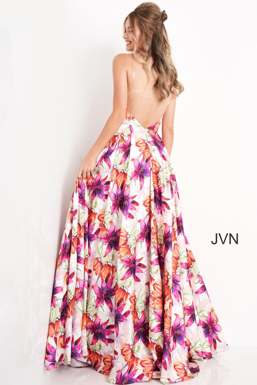 Jovani Prom JVN04479 Floral Print Spaghetti Strap Dress