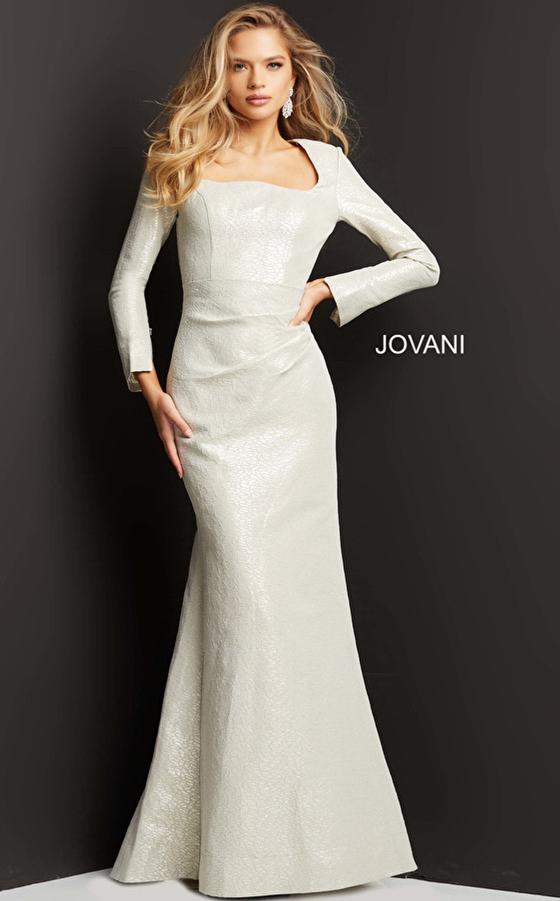 Jovani 06996 Curvy Square Neck Long Sleeve Evening Gown