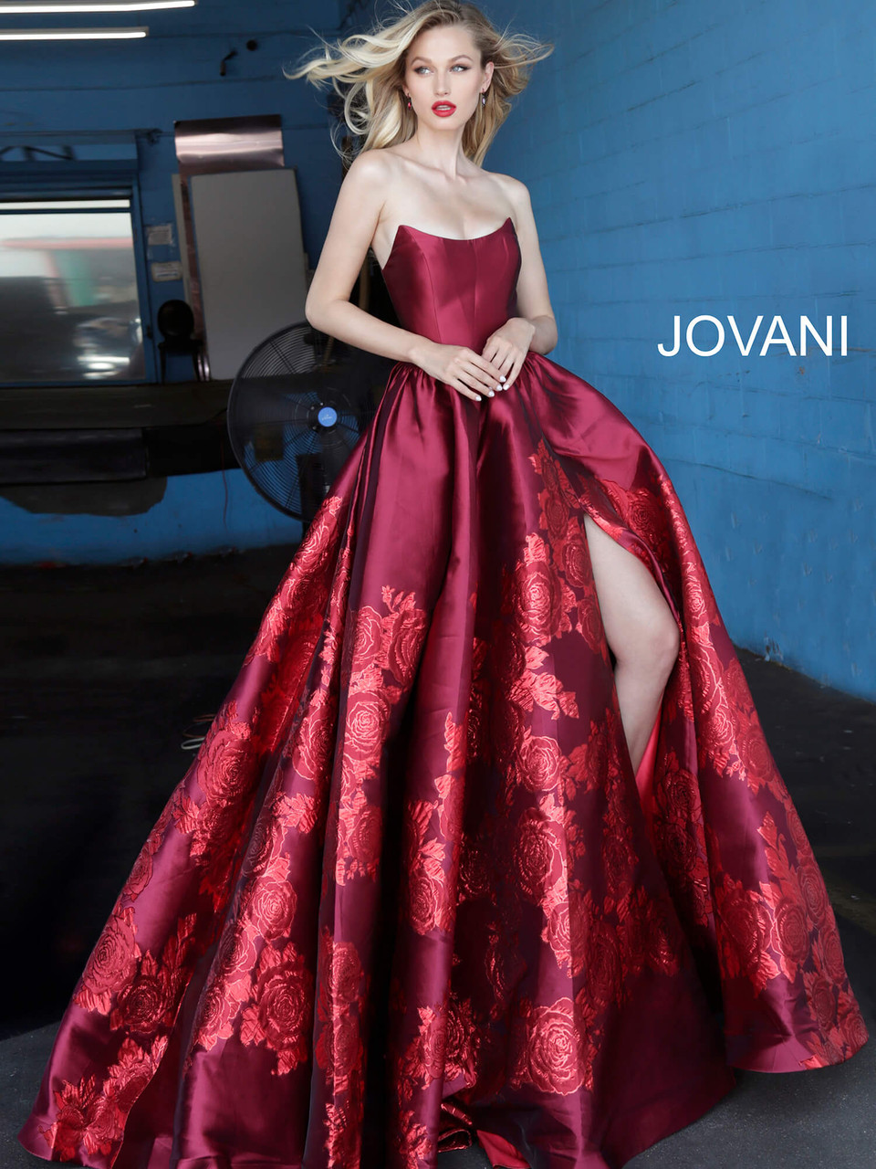 Jovani 02038 Strapless Floral Prom Gown