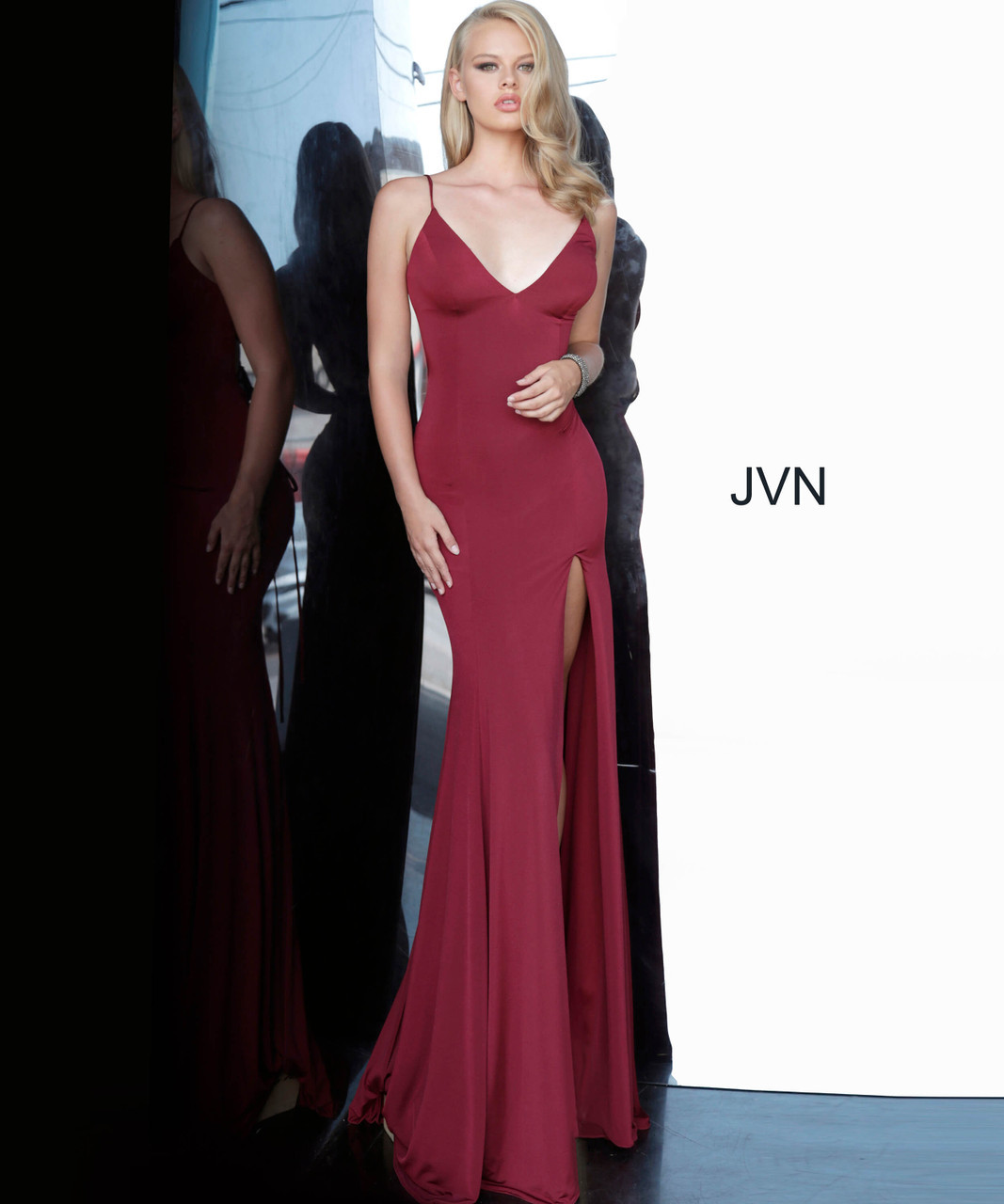 Jovani Prom JVN02071 Plunging V-Neck Fit And Flare Dress