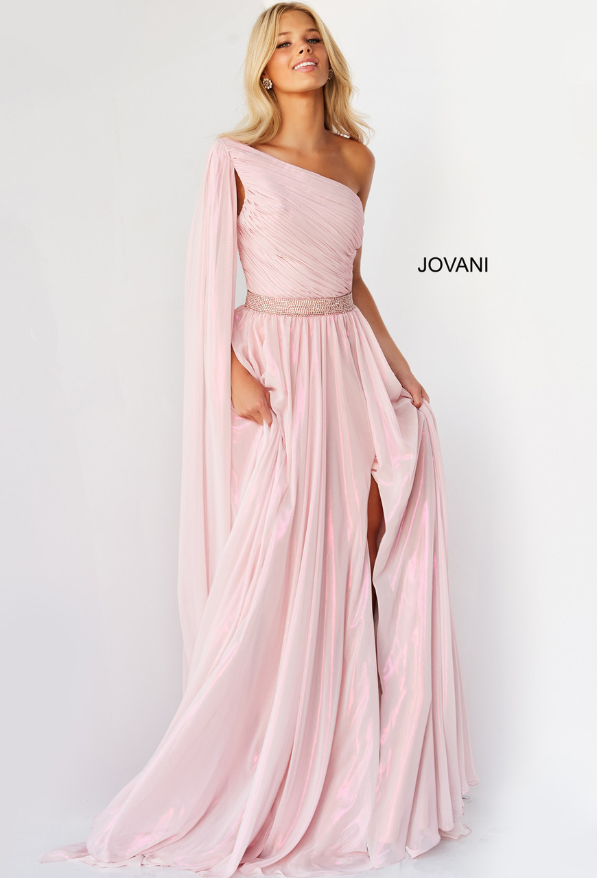 Jovani 07248 One Shoulder Cascading Drape Chiffon Long Gown