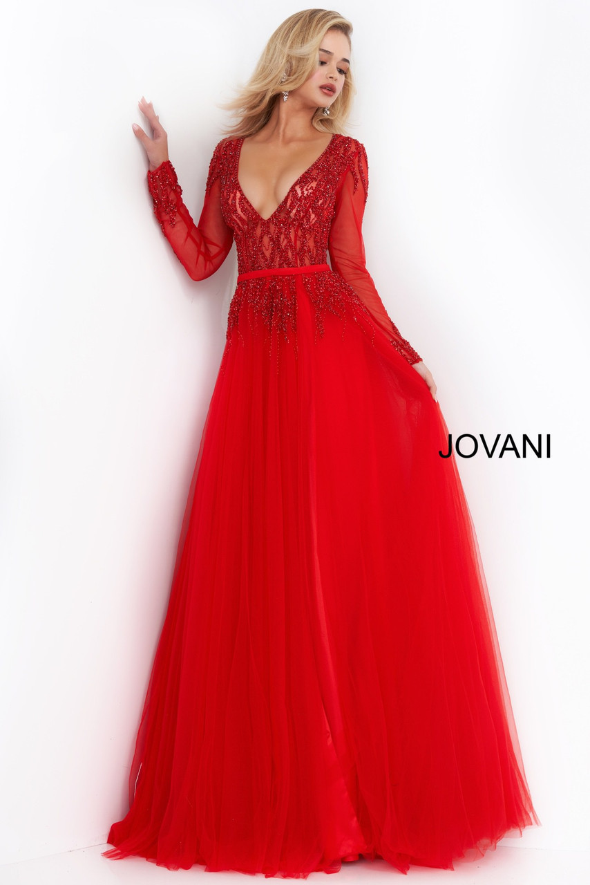 Jovani 60325 Embellished Long Sleeve Evening Gown