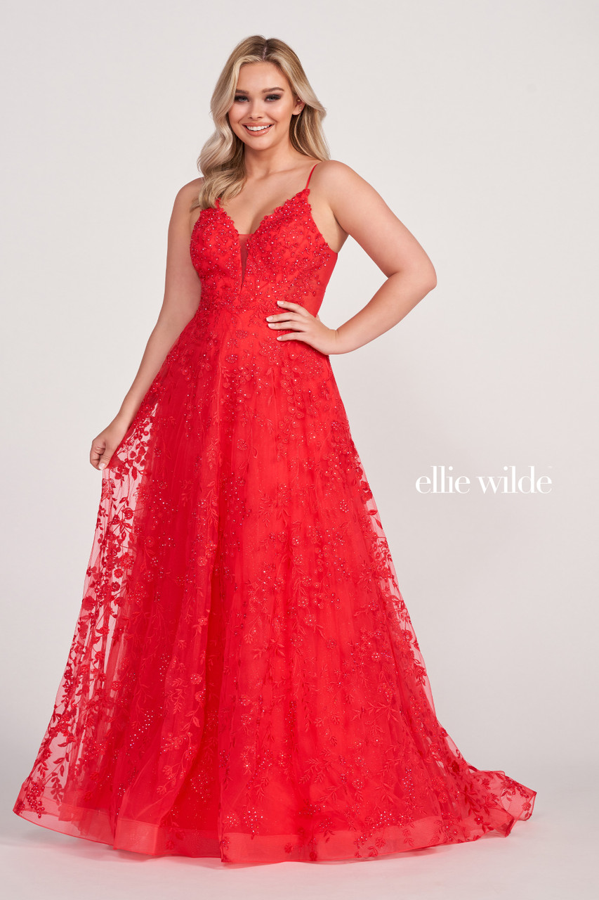 Various styles - red lace ball gown and A-line wedding/prom dress