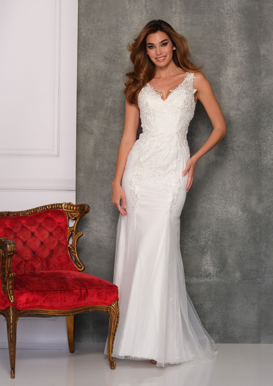 Dave and Johnny 10685 V-Neck Sleeveless Long Bridal Gown