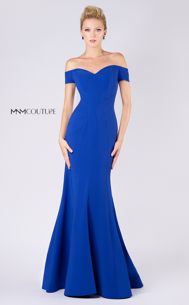 MNM Couture M0005 Crepe Sweetheart Neck Off Shoulder Dress