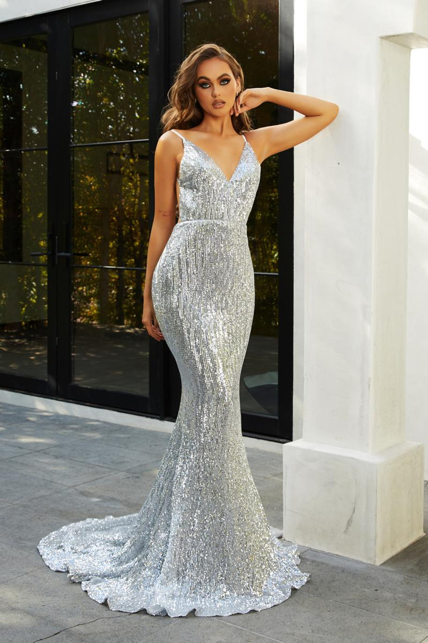 Portia and Scarlett PS22524 Lycra V-Neck Straps Sleeve Gown