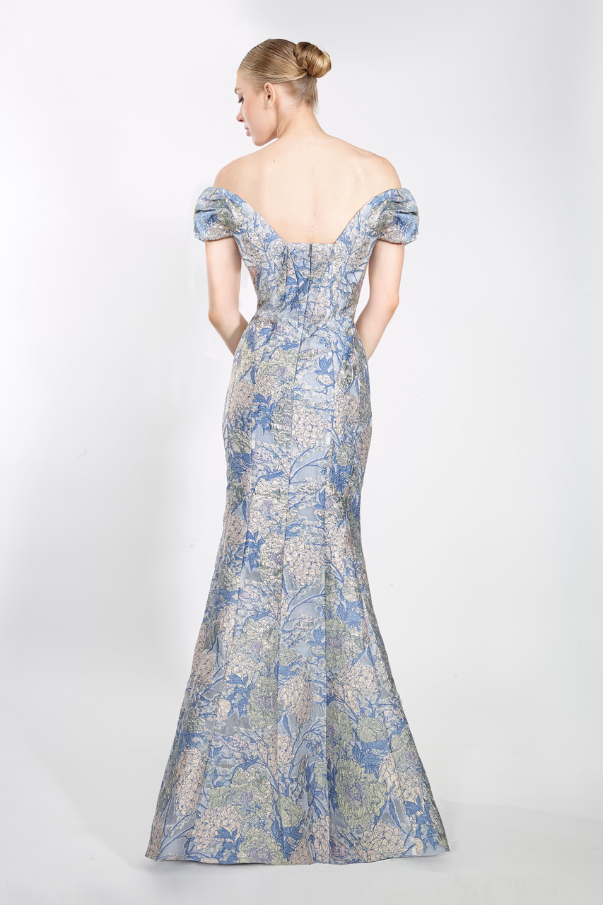 Buy Janique 86721 Jacquard Off Shoulder Puff Sleeves Long Gown