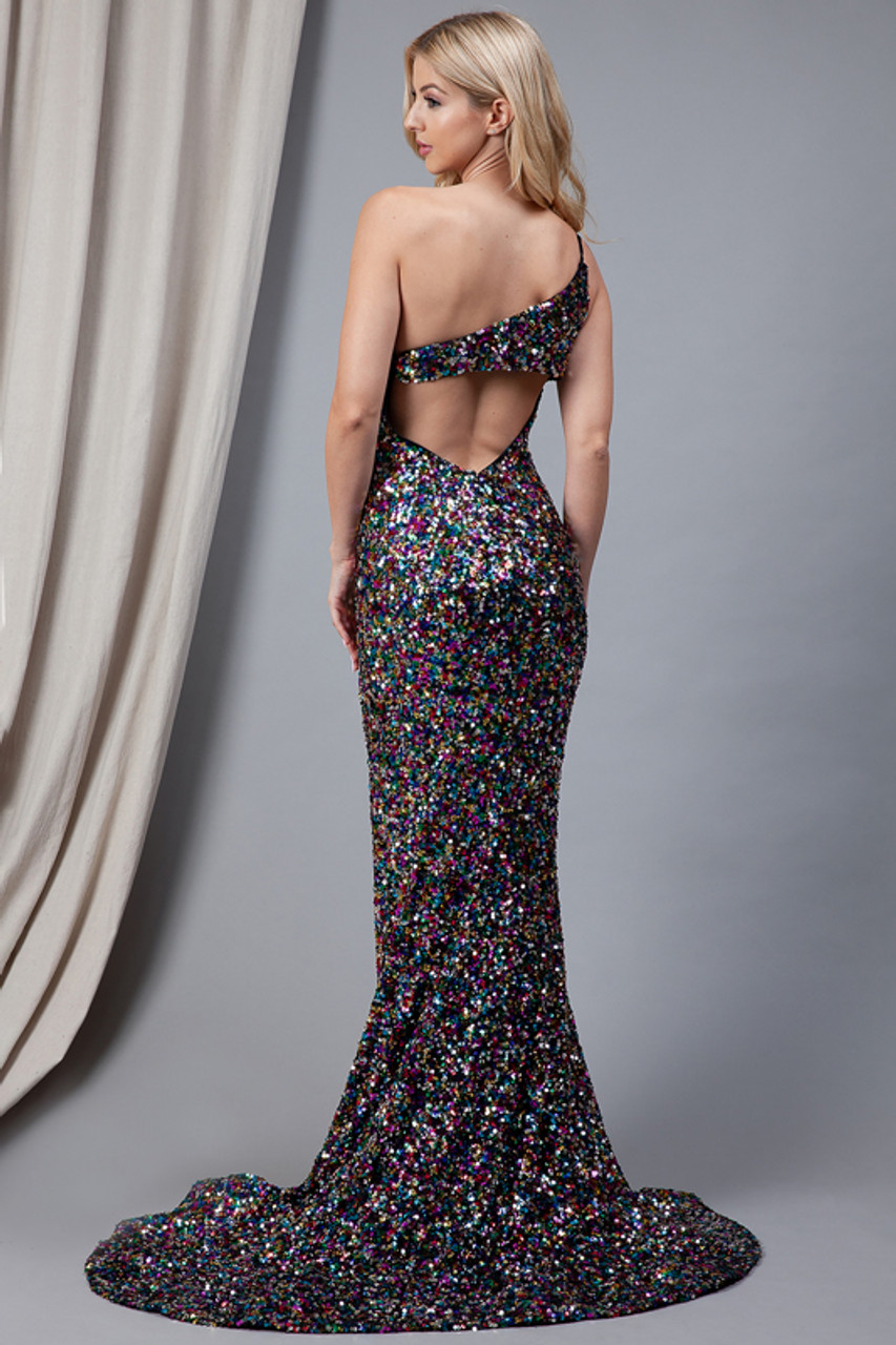 Amelia Couture 7023 Satin Mesh Sequins Sleeveless Long Dress