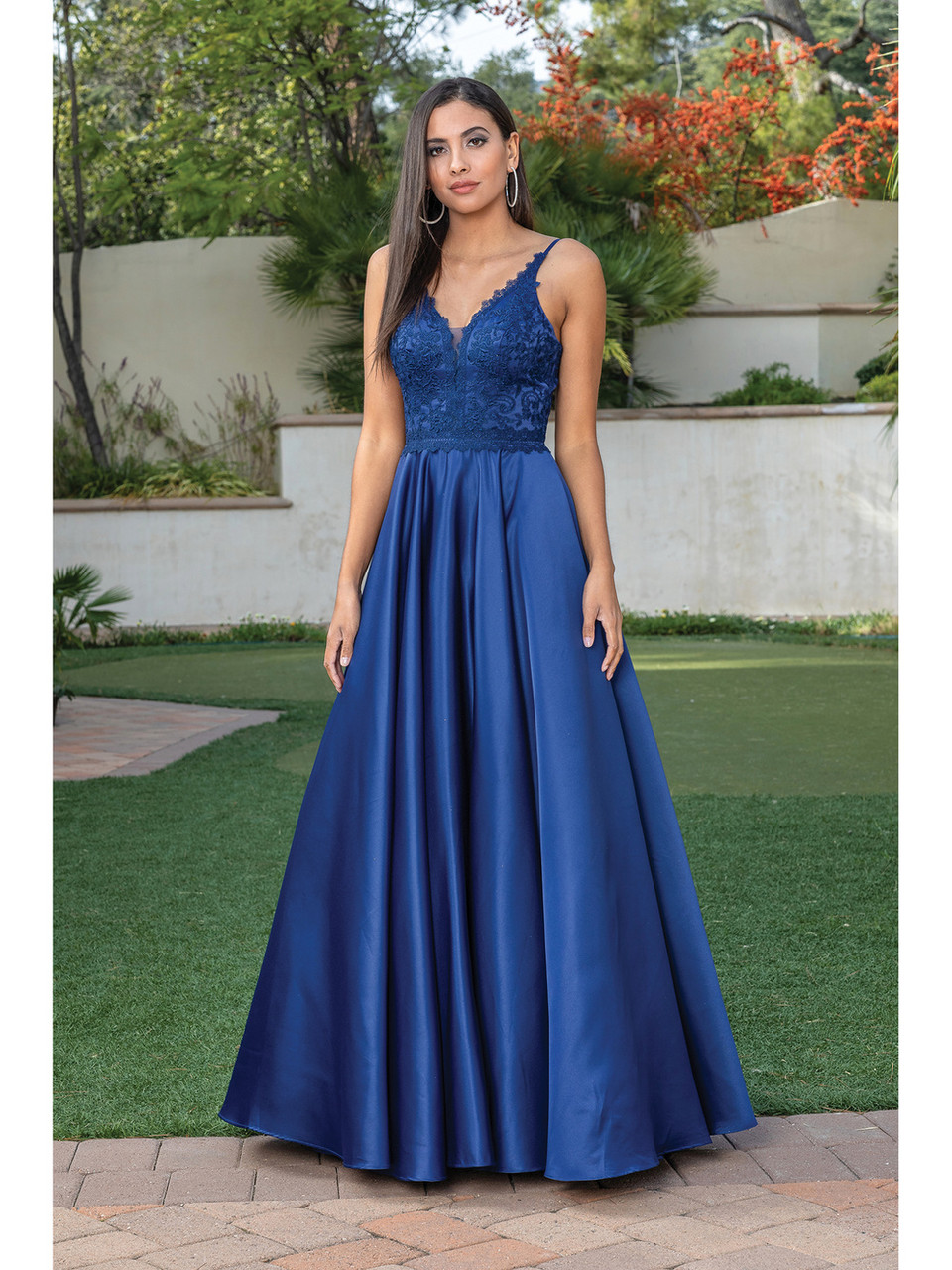 Dancing Queen 4260 Embroidered Thin Straps V-neck Long Dress