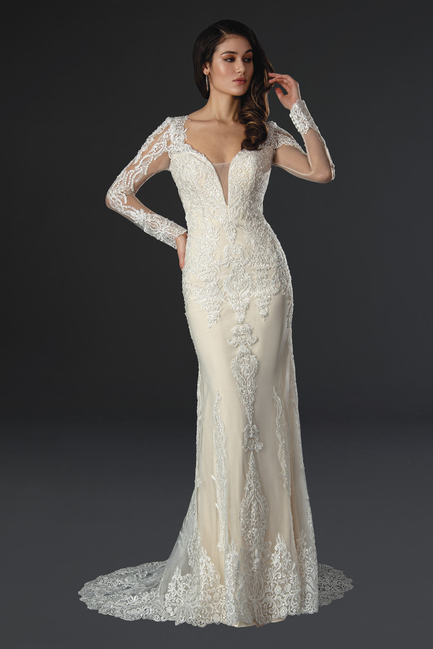 Stella Couture 22578 Lace V-neck Long Sleeves Bridal Dress