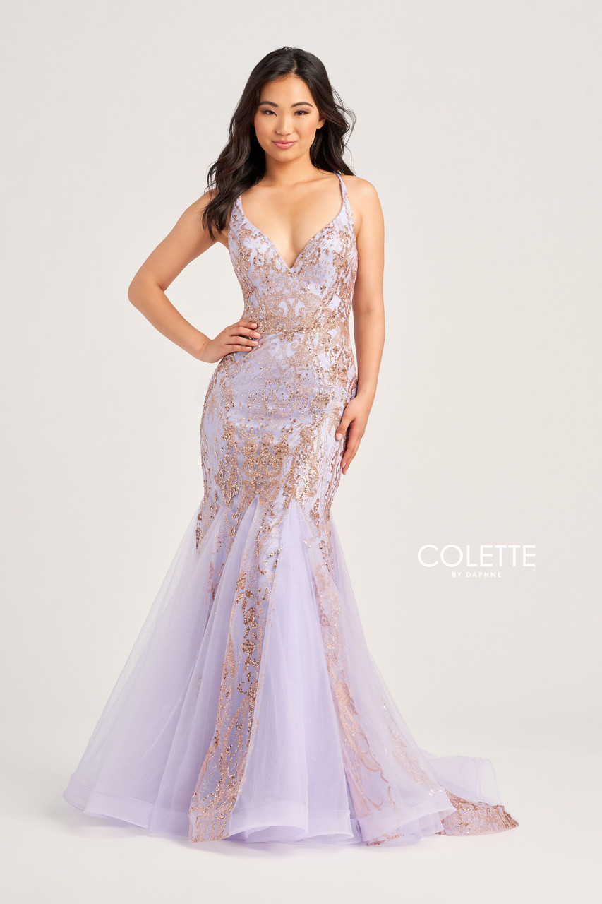 Colette by Daphne CL5109 Novelty Glitter Tulle Long Dress