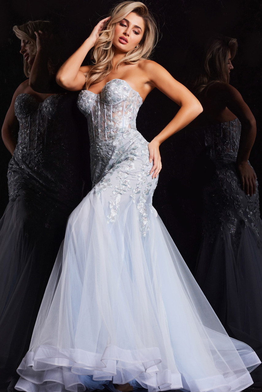 Jovani 22924 Tulle Strapless Sweetheart Neck Fitted Dress