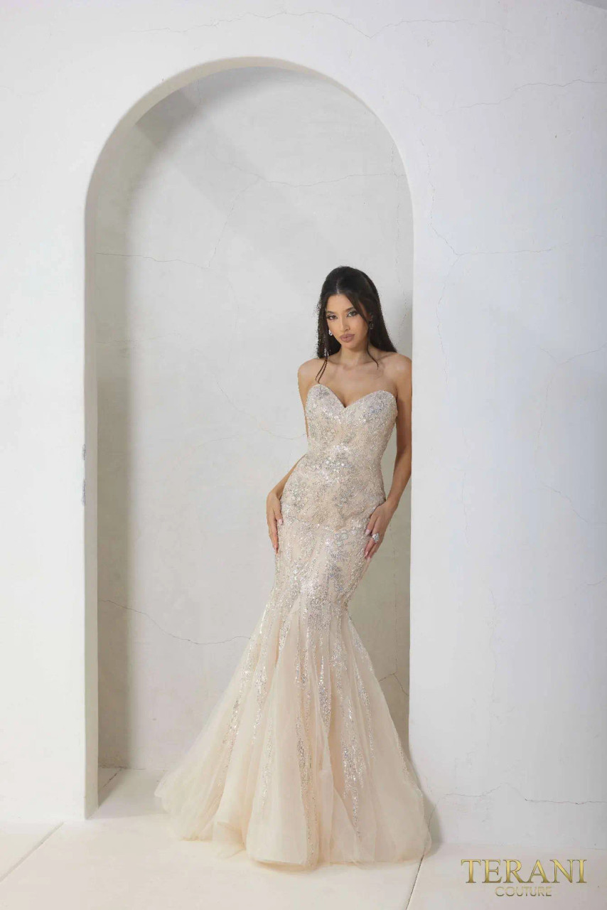 Terani Couture - 1911P8492 Strapless Beaded Semi-Sweetheart Ballgown main image 1