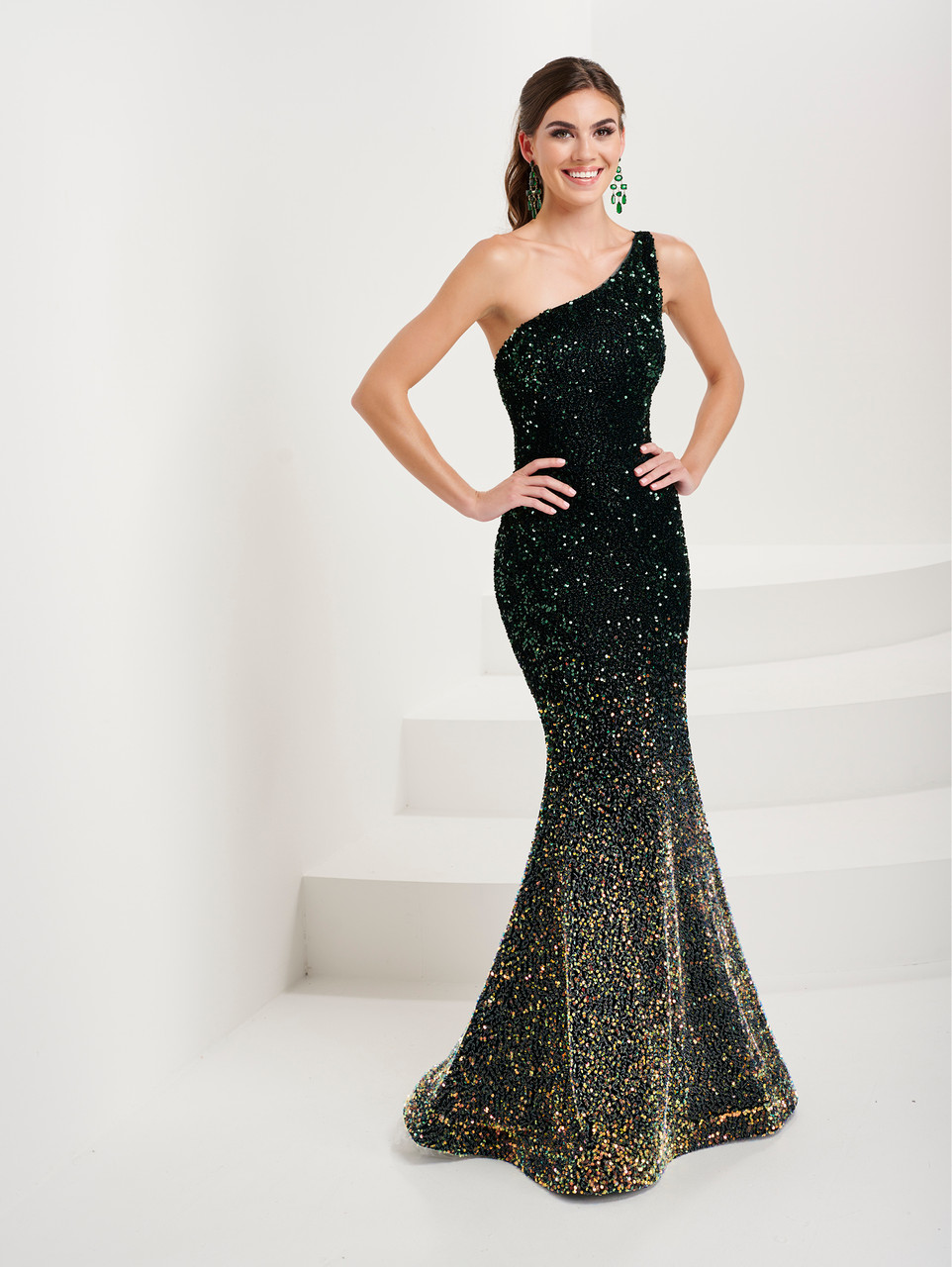 Gold and Black One-Shoulder Long Formal Dress