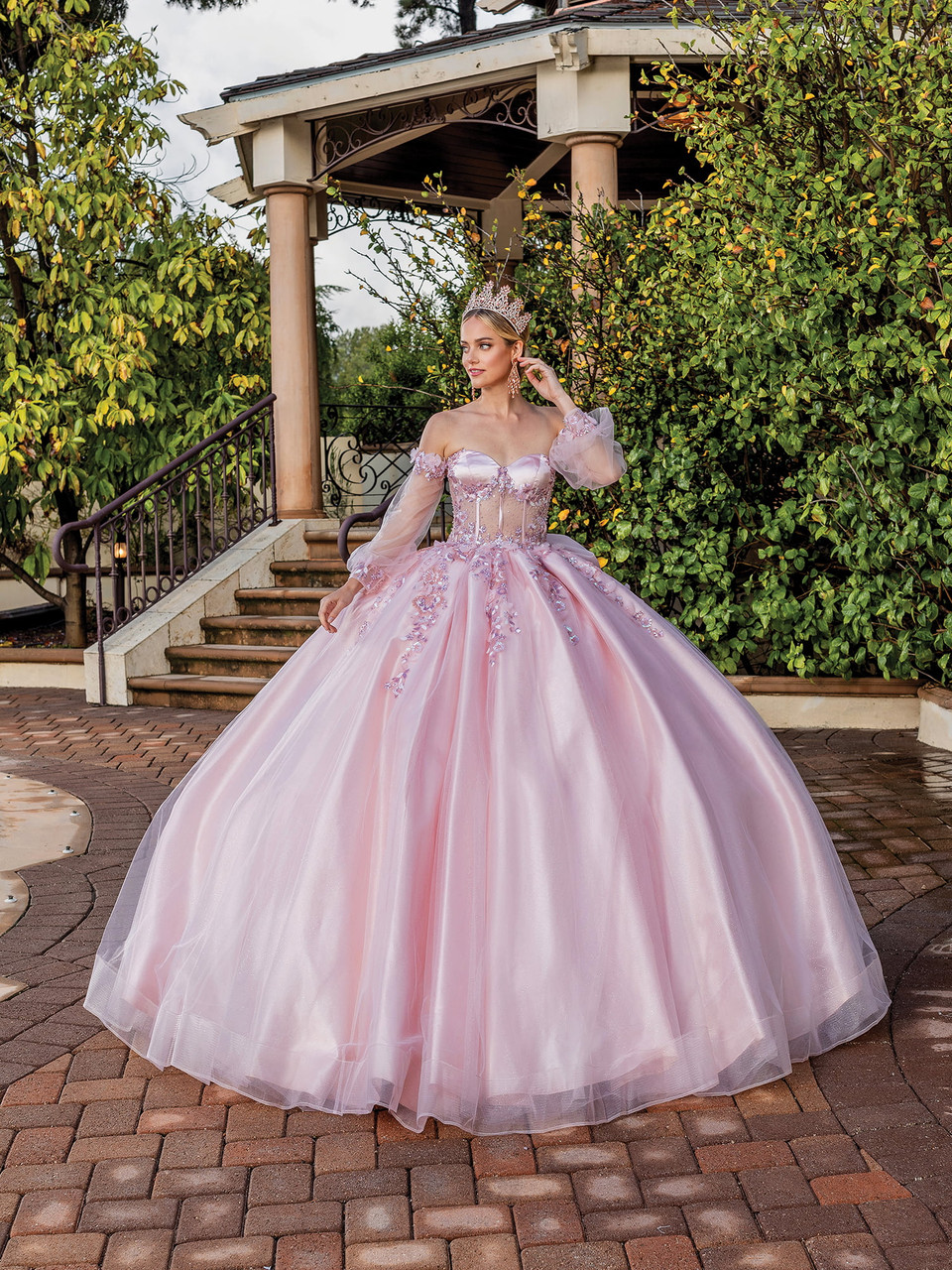 DQ25-1862 GLITTERING EMBROIDERED OFF-THE-SHOULDER BALLGOWN WITH CORSET BACK main image 0