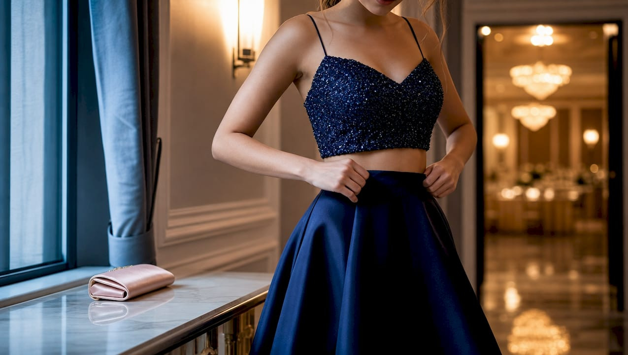 5 Navy Two Piece Prom Styles and a 4 to 6 Week Buying Checklist