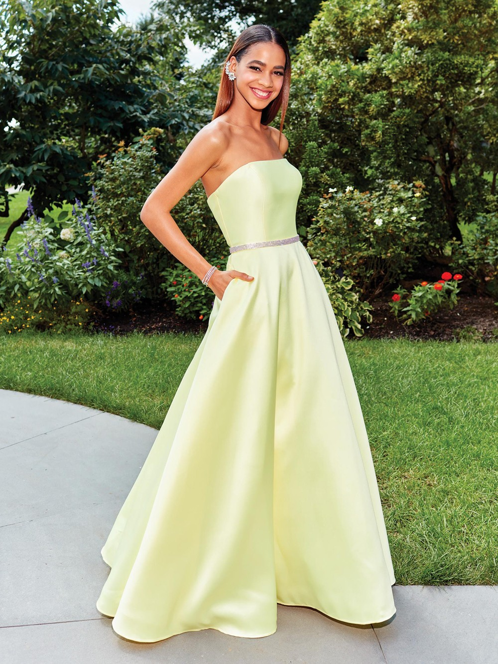 Clarisse 3739 Mikado Straight Across Strapless A-Line Dress