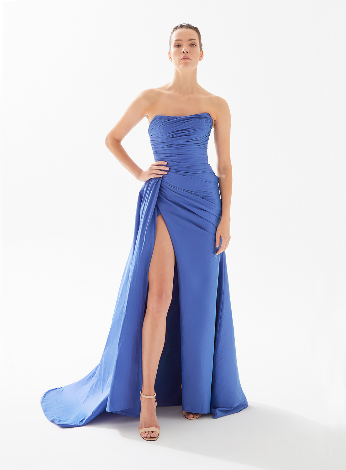 Tarik Ediz 96092 Strapless Wrap Fitted Bodice Taffeta Gown