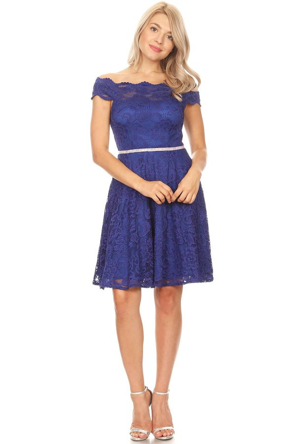 Celavie 6457-S Beaded Waistband Off Shoulder Lace Dress Celavie 6457-S Beaded Waistband Off Shoulder Lace Dress