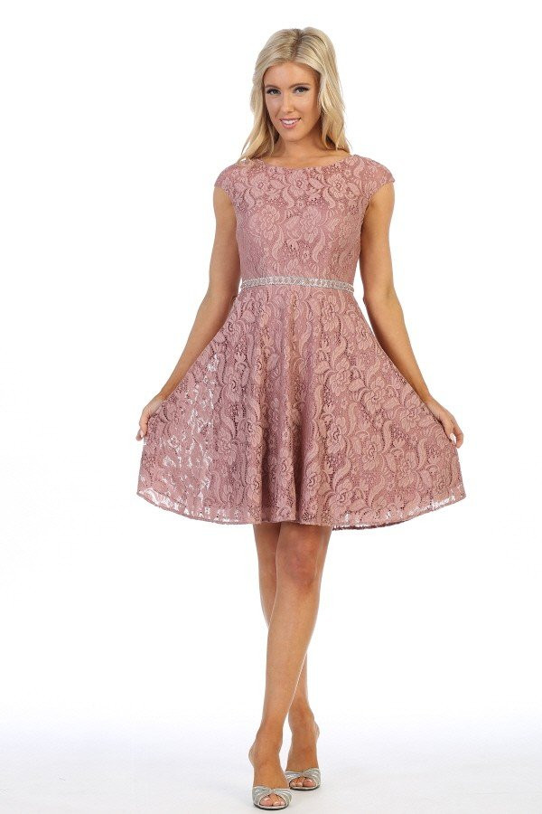 Celavie 6417 Cap Sleeves Lace Floral Lace Short Dress Celavie 6417 Cap Sleeves Lace Floral Lace Short Dress