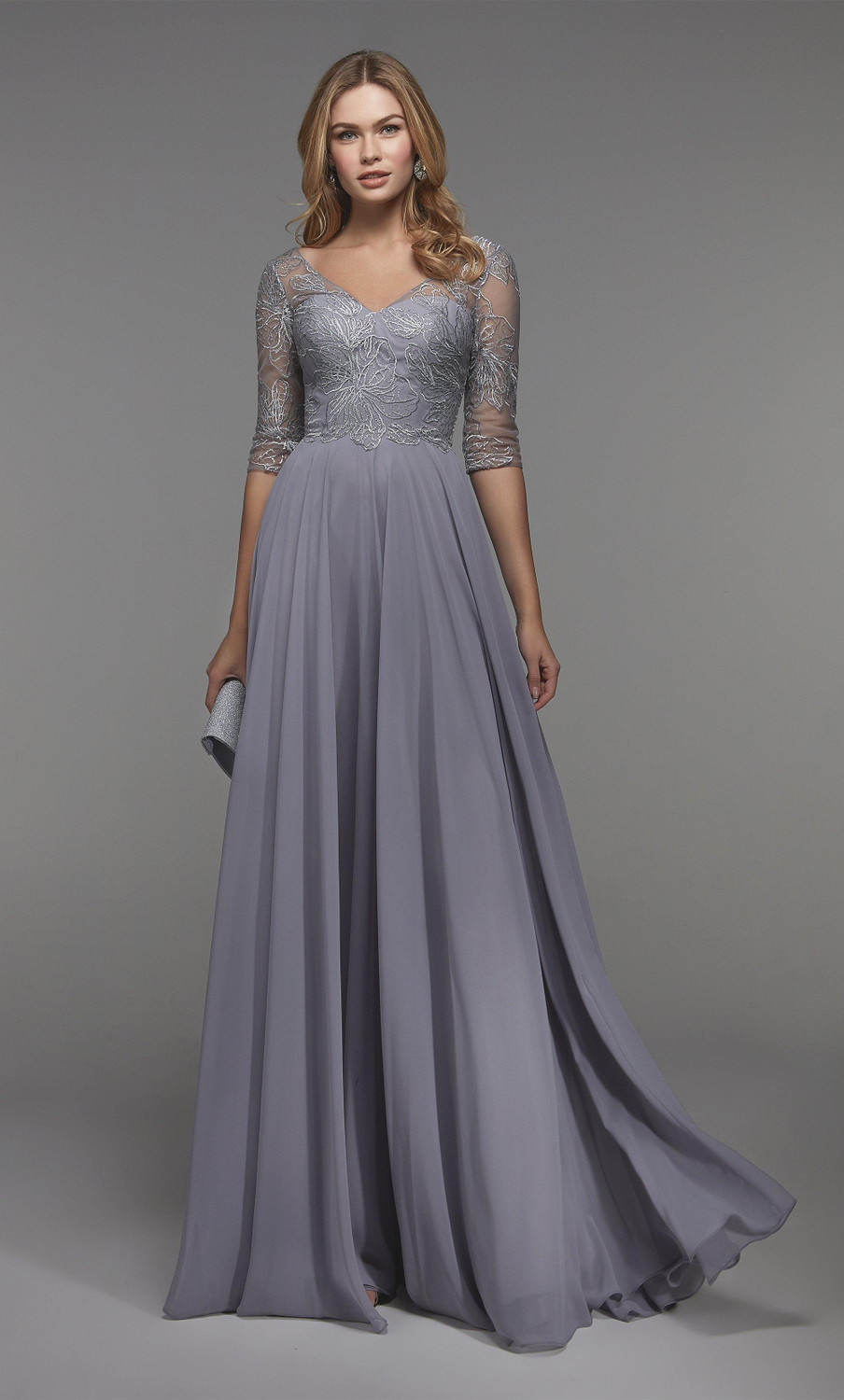 Alyce Paris 27475 Illusion Neck Flowy Long Chiffon Dress
