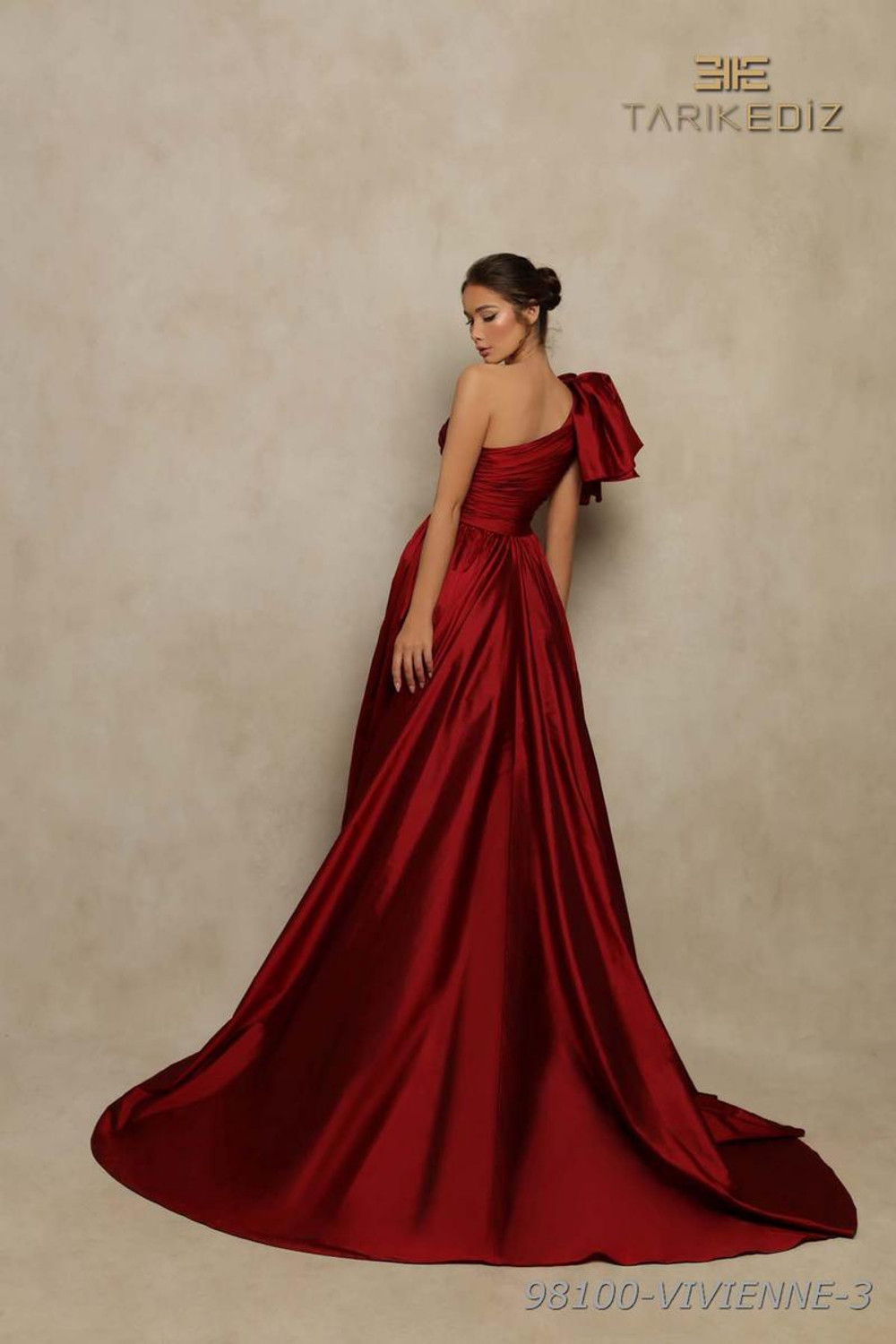 Tarik Ediz 98100 One Shoulder Asymmetric Neck Taffeta Gown